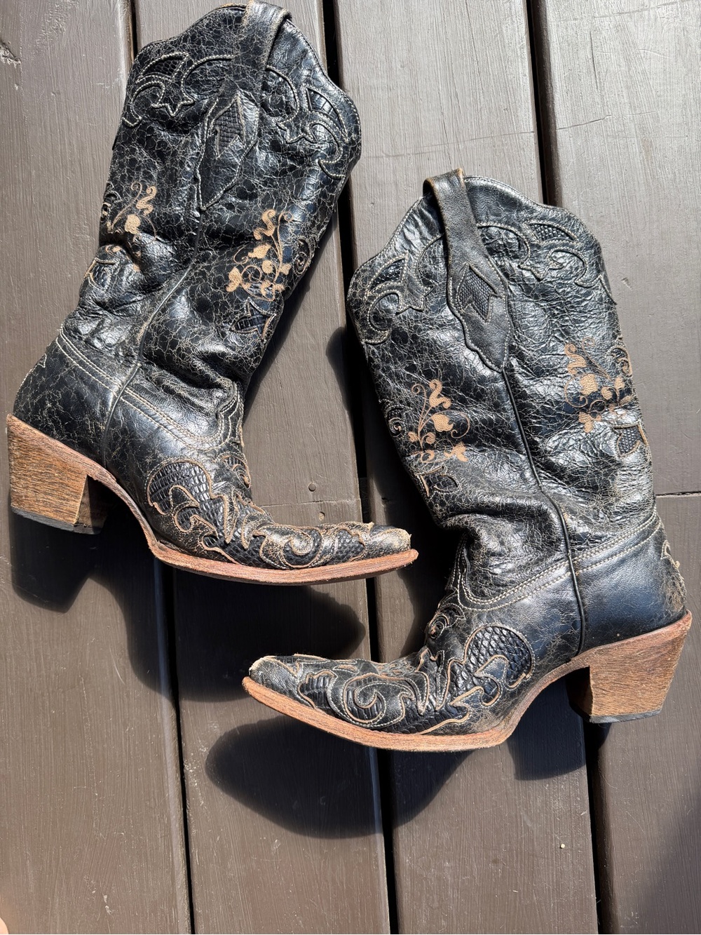 Corral Boots Women’s Black Leather / Lizard Western Cowboy Boots Sz 8